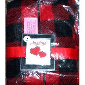 Angelina Toddlers Fleece Red Black Plaid One-Piece Hooded Pajamas 2-3 Yrs NEW